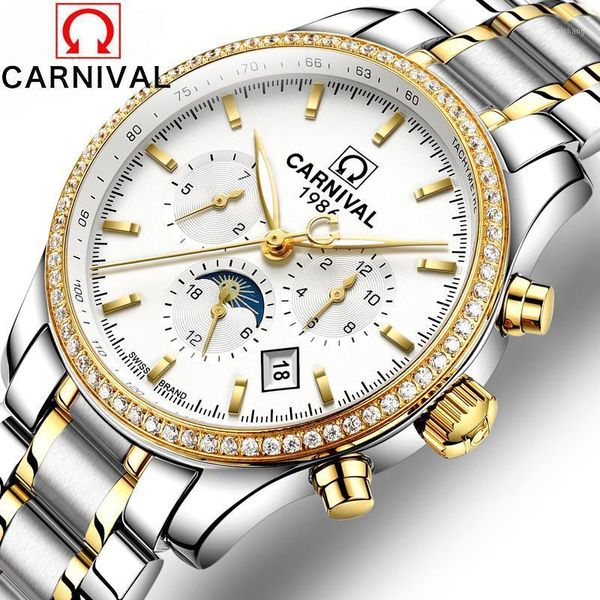 carnival 6 hand series multifunction men's mechanical watches brand business casual waterproof watch luminous clock 2021 wristwatches, Slivery;brown
carnival 6 hand series multifunction men's mechanical watches brand business casual waterproof watch luminous clock 2021 wristwatches, Slivery;brown