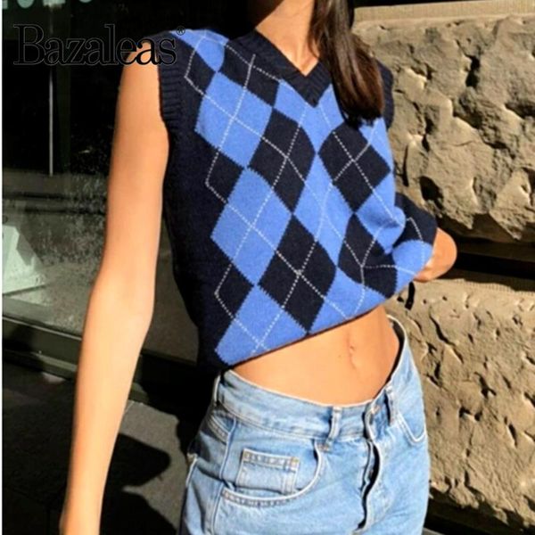 women's sweaters bazaleas vintage tartan blue tank sweater plaid v neck women sleeveless patchwork pull femme knitted, White;black
women's sweaters bazaleas vintage tartan blue tank sweater plaid v neck women sleeveless patchwork pull femme knitted, White;black
