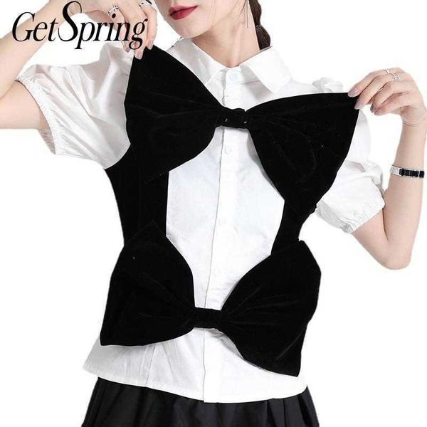 getspring women blouse short sleeve bow stitching shirt irregular ladies fashion summer white 210601
getspring women blouse short sleeve bow stitching shirt irregular ladies fashion summer white 210601