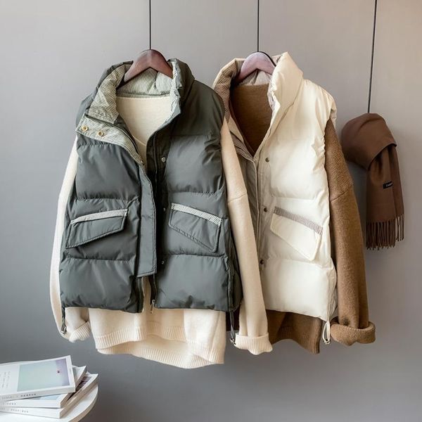 women's vests autumn winter thick women vest coat stand collar zipper button design stripe sleeveless jacket drawstring loose warm, Black;white
women's vests autumn winter thick women vest coat stand collar zipper button design stripe sleeveless jacket drawstring loose warm, Black;white