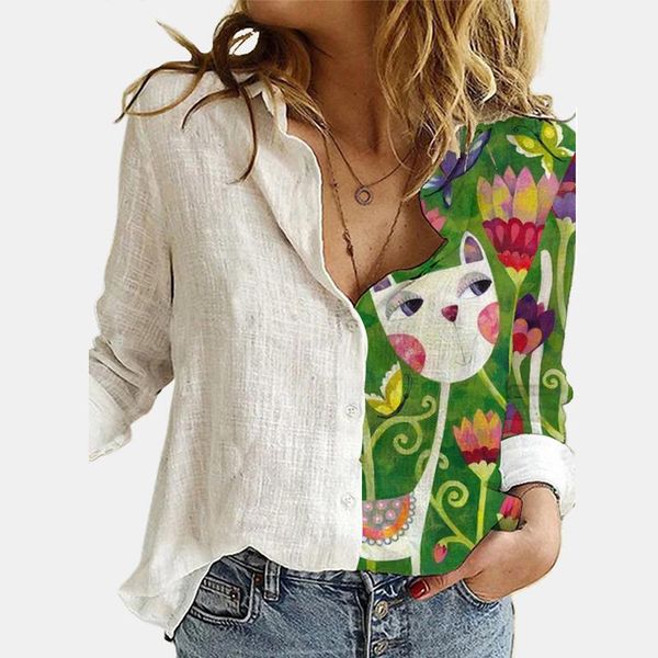 women's blouses & shirts fashion long sleeve abstract cat print shirt spring and autumn loose large size casual wear blouse, White
women's blouses & shirts fashion long sleeve abstract cat print shirt spring and autumn loose large size casual wear blouse, White