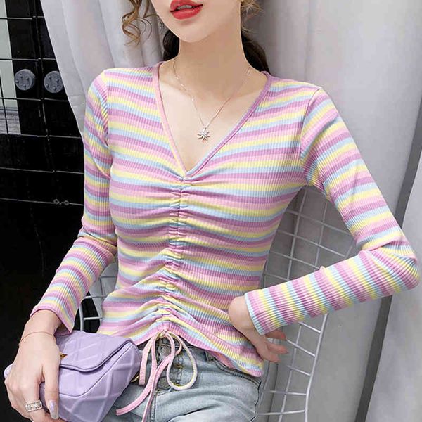 women's t-shirt shintimes drawstring rainbow striped autumn long sleeve t cotton short women clothes tee vetement femme fokh, White
women's t-shirt shintimes drawstring rainbow striped autumn long sleeve t cotton short women clothes tee vetement femme fokh, White