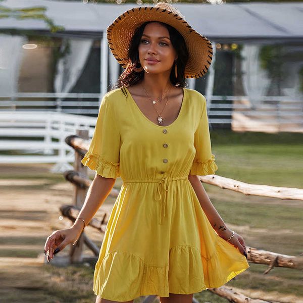 casual dresses summer solid ruffles woman's v-neck short sleeve elegant ladies es lace up female a-line mini with buttons e92z, Black;gray
casual dresses summer solid ruffles woman's v-neck short sleeve elegant ladies es lace up female a-line mini with buttons e92z, Black;gray