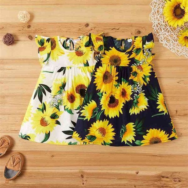 baby comfy ruffled-sleeve sunflower print dress 210528, Red;yellow 
baby comfy ruffled-sleeve sunflower print dress 210528, Red;yellow