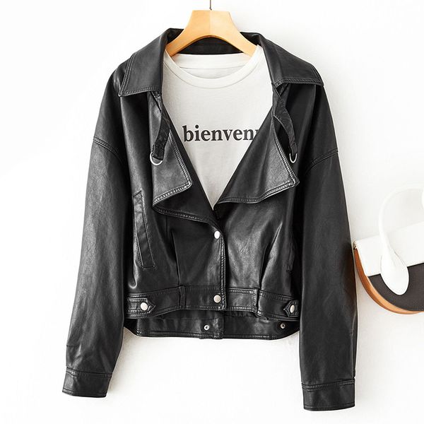 spring autumn women short pu leather jacket streetwear single breasted faux coat moto biker female outwear 210513, Black
spring autumn women short pu leather jacket streetwear single breasted faux coat moto biker female outwear 210513, Black