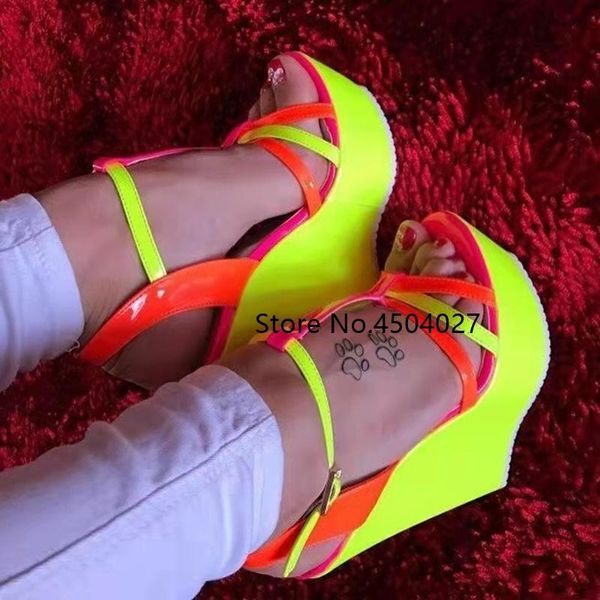 sandals neon yellow wedge heels orange pink mixed candy color patchwork dress shoes platform t-strap pumps, Black
sandals neon yellow wedge heels orange pink mixed candy color patchwork dress shoes platform t-strap pumps, Black