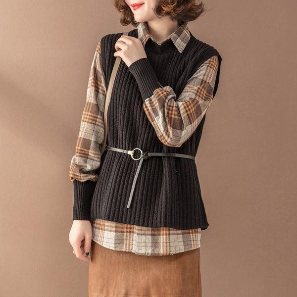 women's vests 2021 korean fashion two-piece set sweater vest women plaid shirt and knitted tank top, Black;white
women's vests 2021 korean fashion two-piece set sweater vest women plaid shirt and knitted tank top, Black;white