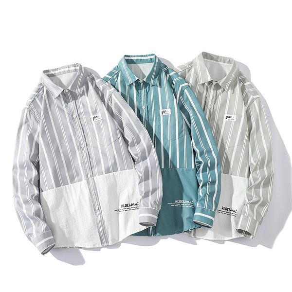 men's casual shirts 2021 fashion cotton long sleeve with a pocket for men personality autumn striped shirt blouse, White;black
men's casual shirts 2021 fashion cotton long sleeve with a pocket for men personality autumn striped shirt blouse, White;black