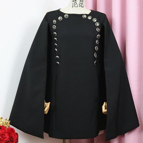 women's jackets double breasted row metal buckle bat sleeve cloak woolen coat women o-neck shawl overcoat, Black;brown
women's jackets double breasted row metal buckle bat sleeve cloak woolen coat women o-neck shawl overcoat, Black;brown