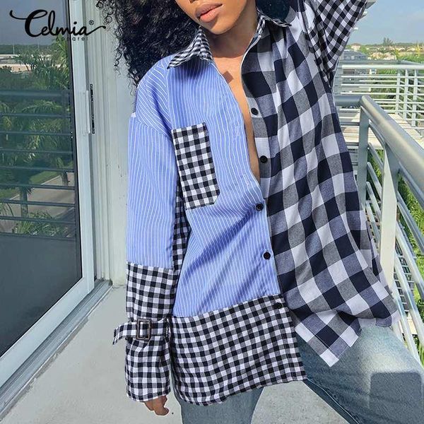 celmia fashion lapel shirts women striped palid patchwork blouse 2021 vintage long sleeve pockets tunic casual loose blusas women's bl, White
celmia fashion lapel shirts women striped palid patchwork blouse 2021 vintage long sleeve pockets tunic casual loose blusas women's bl, White