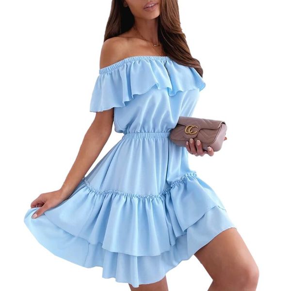 casual dresses elegant off shoulder ruffled slash neck mini dress women solid color pleated summer office lady d30, Black;gray
casual dresses elegant off shoulder ruffled slash neck mini dress women solid color pleated summer office lady d30, Black;gray