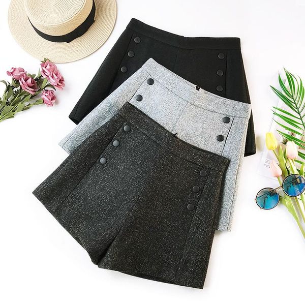 women's shorts autumn winter woolen women korean high waist buttons thick with sashes wide leg female casual bottom, White;black
women's shorts autumn winter woolen women korean high waist buttons thick with sashes wide leg female casual bottom, White;black