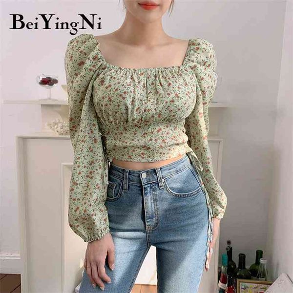 chiffon cropped female lace-up shirts blouses women floral printed sweet square collar blusa streetwear chic 210506, White
chiffon cropped female lace-up shirts blouses women floral printed sweet square collar blusa streetwear chic 210506, White