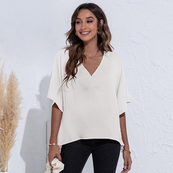women's polos plus size solid color short sleeve t-shirt v neck loose summer tee women office streetwear all-match soft sweet, White
women's polos plus size solid color short sleeve t-shirt v neck loose summer tee women office streetwear all-match soft sweet, White