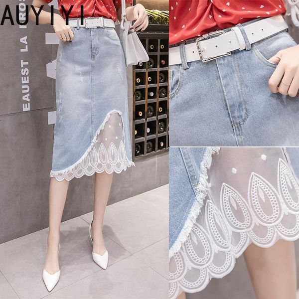 summer 2021 fashion denim bust mesh lace stitching elegant slim slimming hole mid-length skirt female auyiyi skirts, Black
summer 2021 fashion denim bust mesh lace stitching elegant slim slimming hole mid-length skirt female auyiyi skirts, Black
