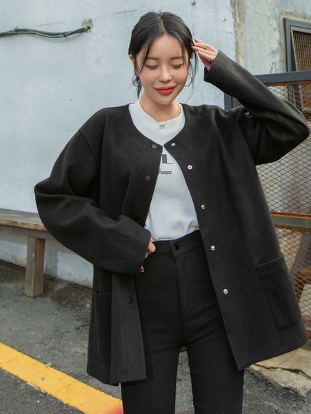 dazy double pocket drop shoulder overcoat i9ck#, Black
dazy double pocket drop shoulder overcoat i9ck#, Black