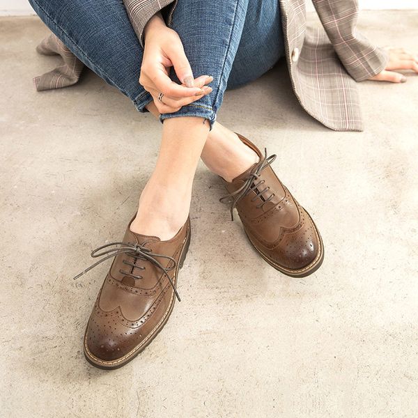 dress shoes oxfords women sheep genuine leather retro wingtip round toe lace-up ladies brogue waxing flat shoes handmade 21822, Black
dress shoes oxfords women sheep genuine leather retro wingtip round toe lace-up ladies brogue waxing flat shoes handmade 21822, Black