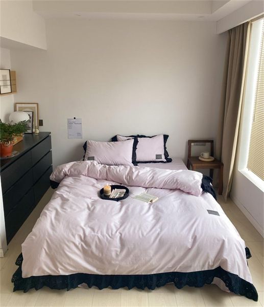 bedding sets korean simple set solid color pink princess style 4pcs cotton lace ruffled duvet cover sheet pillowcase
bedding sets korean simple set solid color pink princess style 4pcs cotton lace ruffled duvet cover sheet pillowcase