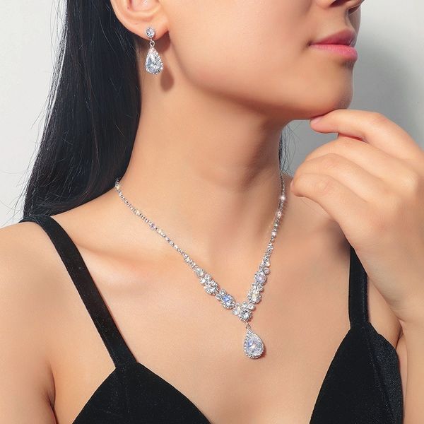 women's necklace and earring two pieces set jewelry bride wedding dress formal occasion girls' dinner party accessories, White
women's necklace and earring two pieces set jewelry bride wedding dress formal occasion girls' dinner party accessories, White