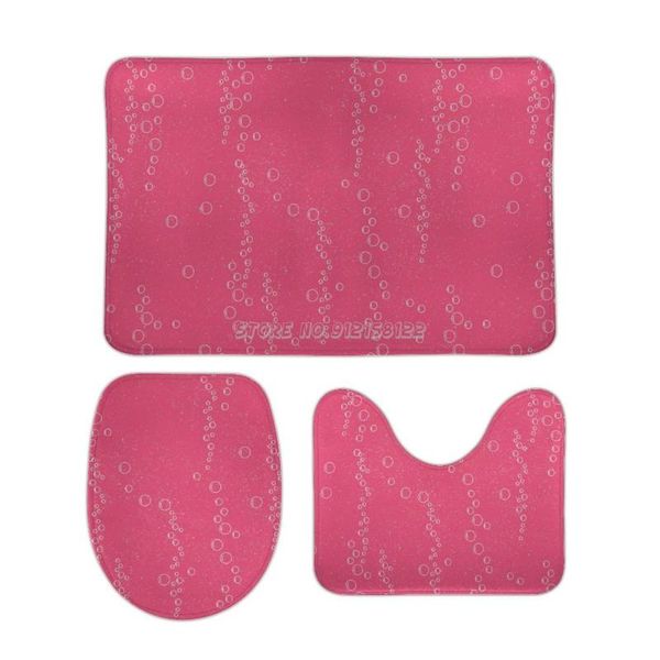 bath mats pink sparkling champagne rosé bubbles pattern 3pcs bathroom set anti slip rugs carpet toilet mat cover w