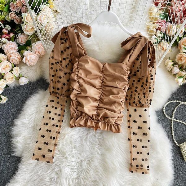 spring autumn blouse pleated retro stitching mesh patchwork polka dot puff sleeve square collar shirt slim women uk107 women's blouses, White
spring autumn blouse pleated retro stitching mesh patchwork polka dot puff sleeve square collar shirt slim women uk107 women's blouses, White