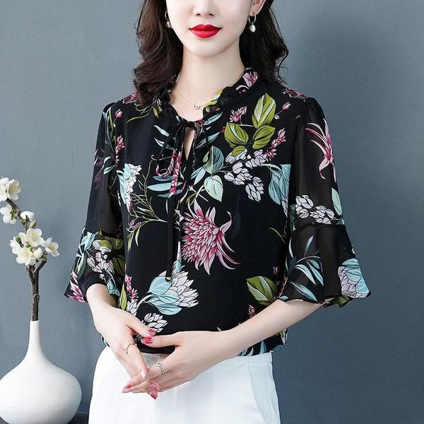 women's blouses & shirts women loose chiffon summer elegant bow-knot ruffle stylish ladies print lotus sleeve blusas mm1032, White
women's blouses & shirts women loose chiffon summer elegant bow-knot ruffle stylish ladies print lotus sleeve blusas mm1032, White