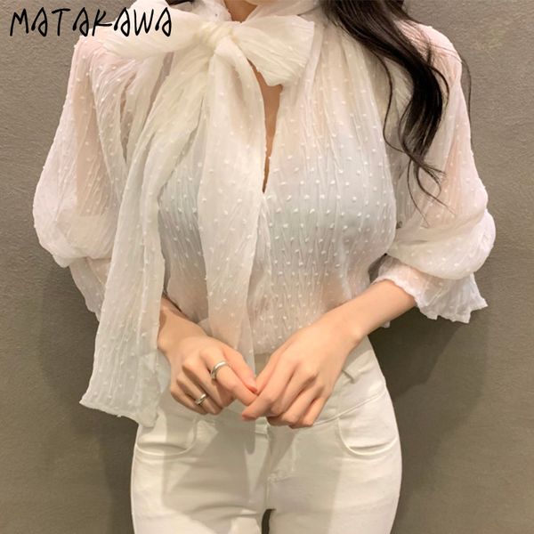 matakawa korean v-neck tie bow shirt wrinkled polka dot thin micro-transparent blouse women flare sleeve chiffon blusas 210513, White
matakawa korean v-neck tie bow shirt wrinkled polka dot thin micro-transparent blouse women flare sleeve chiffon blusas 210513, White