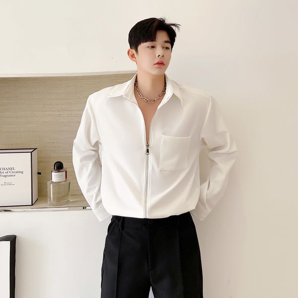 men's casual shirts men korean chic fashion zipper shirt jacket cardigan man streetwear trend vintage coat male 20ch, White;black
men's casual shirts men korean chic fashion zipper shirt jacket cardigan man streetwear trend vintage coat male 20ch, White;black