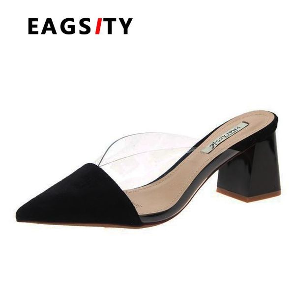 dress shoes eagsity spring summer mules square heel women high pointed toe slip on reansparent, Black 
dress shoes eagsity spring summer mules square heel women high pointed toe slip on reansparent, Black