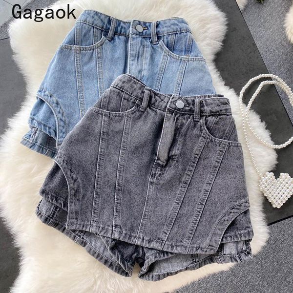 women's shorts gagaok streetwear denim short women 2021 summer solid vintage fake two fashion korean casual wild outwera, White;black
women's shorts gagaok streetwear denim short women 2021 summer solid vintage fake two fashion korean casual wild outwera, White;black