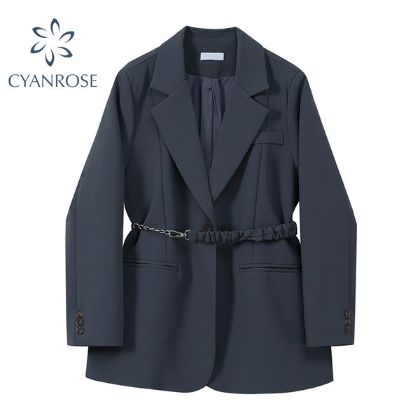 high waist belt slim blazer jacket women notched collar solid retro office ladies korean work loose coat ol pocket elegant outer 210417, White;black
high waist belt slim blazer jacket women notched collar solid retro office ladies korean work loose coat ol pocket elegant outer 210417, White;black