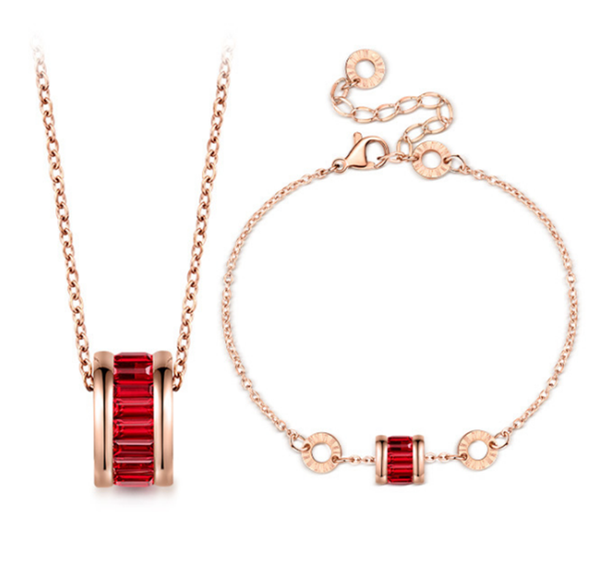earrings & necklace 316l stainless steel red crystal bracelet set simple personality net titanium jewelry, Silver
earrings & necklace 316l stainless steel red crystal bracelet set simple personality net titanium jewelry, Silver