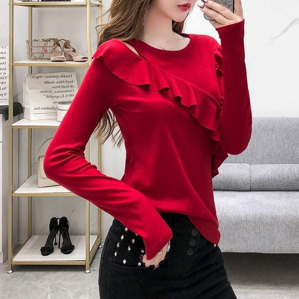 women's t-shirt korean style o neck ruffles off shoulder long sleeves 2021 autumn female pullover casual tees a3789, White
women's t-shirt korean style o neck ruffles off shoulder long sleeves 2021 autumn female pullover casual tees a3789, White