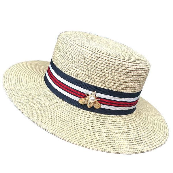 wide brim hats summer panama woman solid color striped hat bee metal decoration high-quality foldable visor temperament top, Blue;gray
wide brim hats summer panama woman solid color striped hat bee metal decoration high-quality foldable visor temperament top, Blue;gray