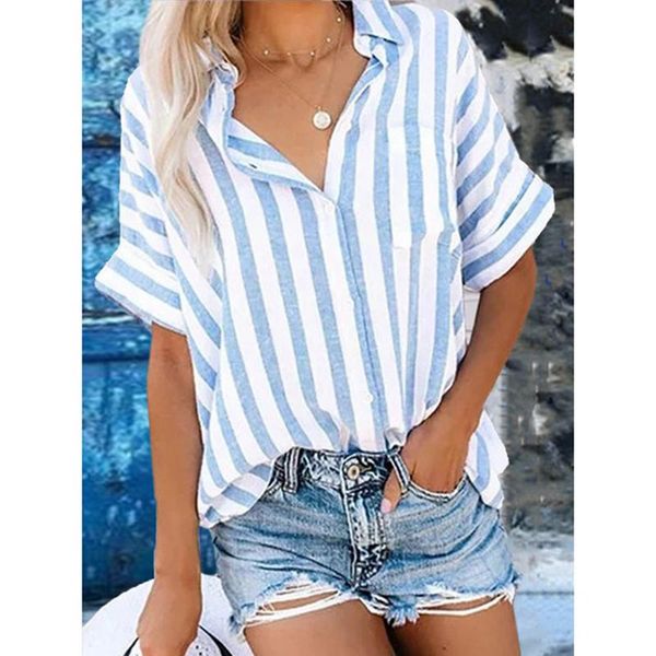 women's blouses & shirts summer women color striped short sleeved lapel casual shirt street hipster cardigan fashion loose, White
women's blouses & shirts summer women color striped short sleeved lapel casual shirt street hipster cardigan fashion loose, White