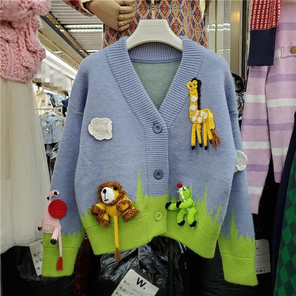 women's knits & tees seebeautiful lovely handmade doll loose sweater v-neck long sleeve single breasted fashion 2021 autumn winter wome, White 
women's knits & tees seebeautiful lovely handmade doll loose sweater v-neck long sleeve single breasted fashion 2021 autumn winter wome, White