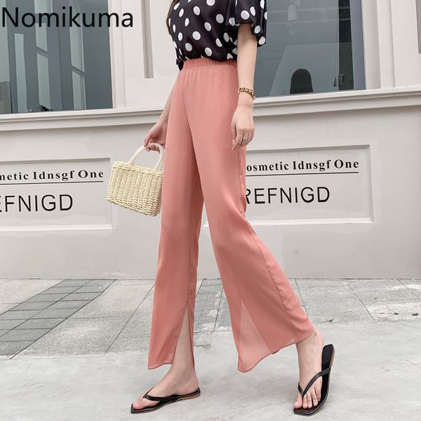 nomikuma summer chiffon ankle length pants women solid color casual loose high waist trousers split design pantalones femme 210514, Black;white
nomikuma summer chiffon ankle length pants women solid color casual loose high waist trousers split design pantalones femme 210514, Black;white