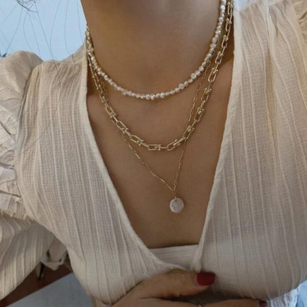 chains vintage irregular pearl jewelry gold plated chunky link chain layered necklaces for women ladies necklace, Silver
chains vintage irregular pearl jewelry gold plated chunky link chain layered necklaces for women ladies necklace, Silver
