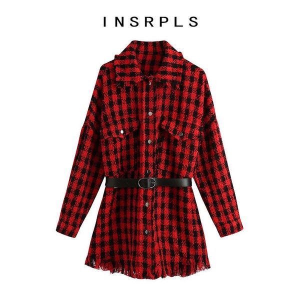 women fashion with belt checked tweed jacket coat vintage long sleeve frayed tassel female outerwear chic women's jackets, Black;brown
women fashion with belt checked tweed jacket coat vintage long sleeve frayed tassel female outerwear chic women's jackets, Black;brown