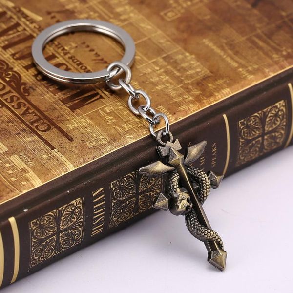 

keychains anime fullmetal edward alchemist logo snake keychain bronze key holder chains ring metal chaveiro porte clef jewelry for men, Silver