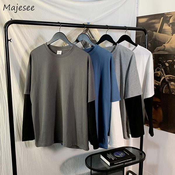 men long sleeve t-shirts plus size 3xl fake two pieces casual patchwork mens tees harajuku spring daily streetwear tshirt men's, White;black 
men long sleeve t-shirts plus size 3xl fake two pieces casual patchwork mens tees harajuku spring daily streetwear tshirt men's, White;black