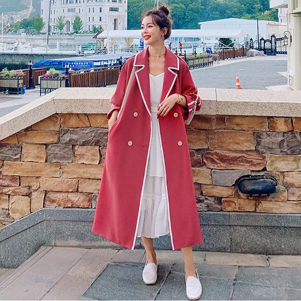 women's trench coats windbreaker long spring autumn watermelon red korean loose high-quality lining coat double breasted ladies cloak, Tan;black
women's trench coats windbreaker long spring autumn watermelon red korean loose high-quality lining coat double breasted ladies cloak, Tan;black