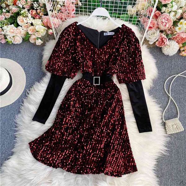 autumn fashion temperament sparkling sequined a-line skirt dress lantern sleeve v-neck waist slim short uk753 210507, Black;gray
autumn fashion temperament sparkling sequined a-line skirt dress lantern sleeve v-neck waist slim short uk753 210507, Black;gray