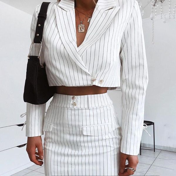 women's suits & blazers women classical white striped crop blazer long sleeve notched short jacket coat fashion streetwear ladies casua, White;black
women's suits & blazers women classical white striped crop blazer long sleeve notched short jacket coat fashion streetwear ladies casua, White;black