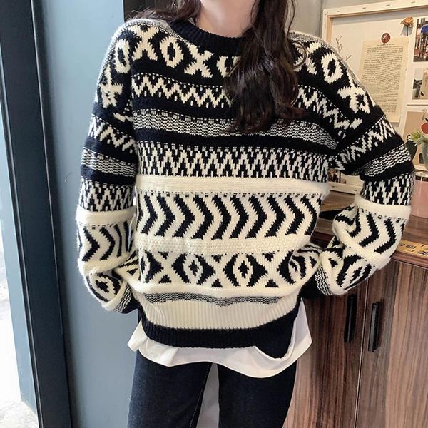 vintage women sweater strip color sweaters high street casual o-neck long sleeve knitwear fashion pullovers clothes women's, White;black
vintage women sweater strip color sweaters high street casual o-neck long sleeve knitwear fashion pullovers clothes women's, White;black