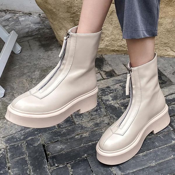 boots winter autumn handmade genuine leather women round toe thick sole chunky platform zipper flat women's ankle shoes, Black
boots winter autumn handmade genuine leather women round toe thick sole chunky platform zipper flat women's ankle shoes, Black