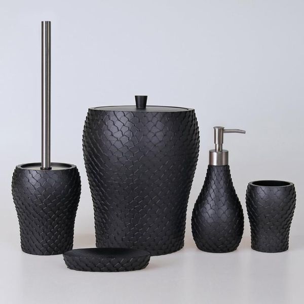 bath accessory set helix bathroom sets 5 pieces black color with dustbin, toilet brush, liquid soap dispenser, toothbrush holder and dispens
bath accessory set helix bathroom sets 5 pieces black color with dustbin, toilet brush, liquid soap dispenser, toothbrush holder and dispens