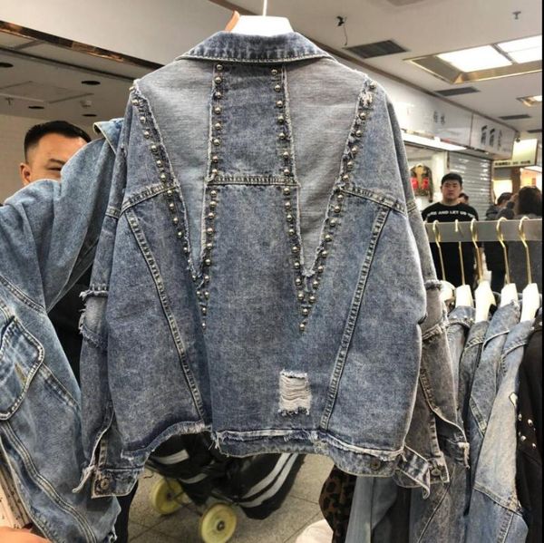 women's jackets denim jacket loose jean 2021 spring bf personality washed ripped rivet coats veste femme, Black;brown
women's jackets denim jacket loose jean 2021 spring bf personality washed ripped rivet coats veste femme, Black;brown