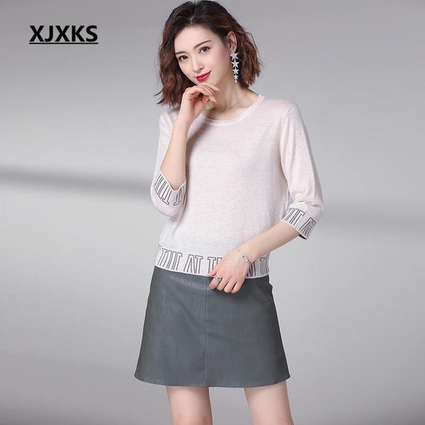 women's sweaters xjxks comfortable linen knitted thin sweater women pullover 2021 spring summer fashion seven-quarter sleeve, White;black
women's sweaters xjxks comfortable linen knitted thin sweater women pullover 2021 spring summer fashion seven-quarter sleeve, White;black
