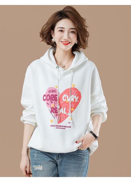 women's hoodies & sweatshirts for autumn/winter 2021 the plus-size korean loose-print heart-lacing hoodie, Black 
women's hoodies & sweatshirts for autumn/winter 2021 the plus-size korean loose-print heart-lacing hoodie, Black